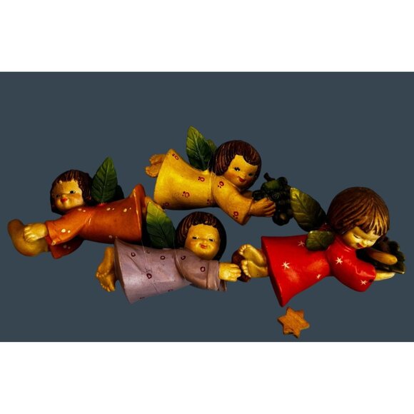 Anri Ferrandiz Flying Harvest Angels Set Colorful Hand Carved Italy 4" - Picture 2 of 13